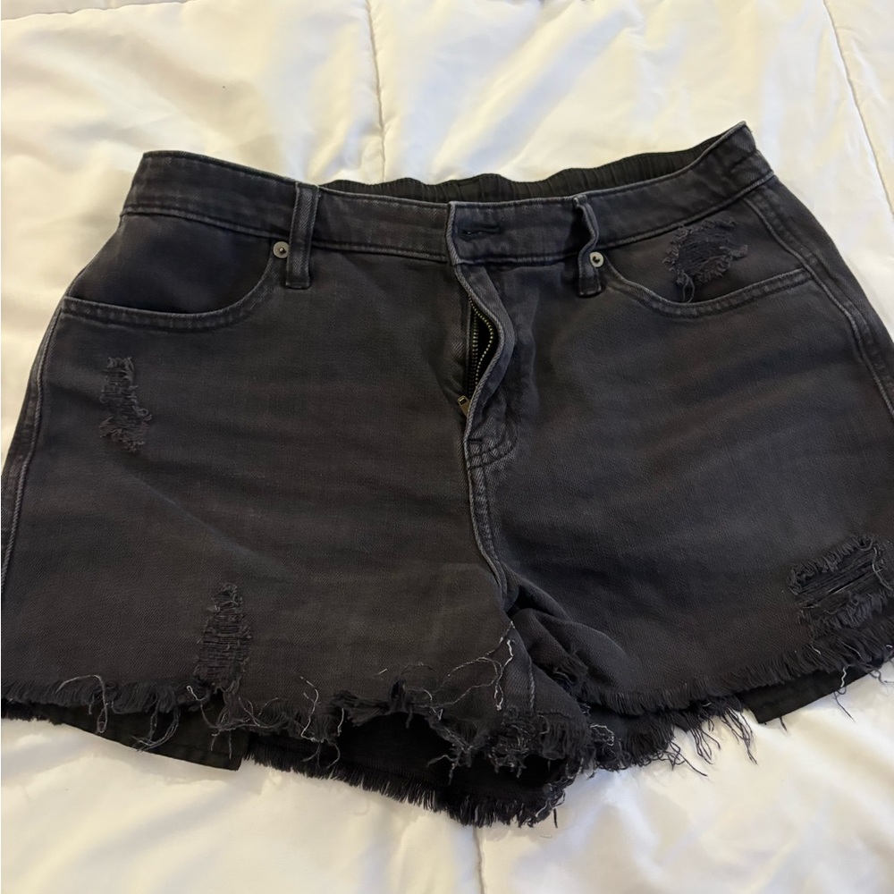 aerie Black Distressed Denim Jean Shorts